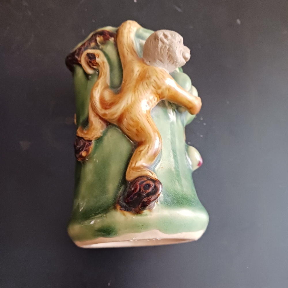 MCM Majolica MONKEY on tree vase by FF. VTG - Picture 4 of 10